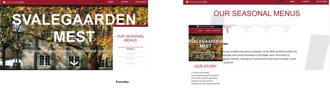  2 desktop and 2 mobile pictures of svalegarndens website